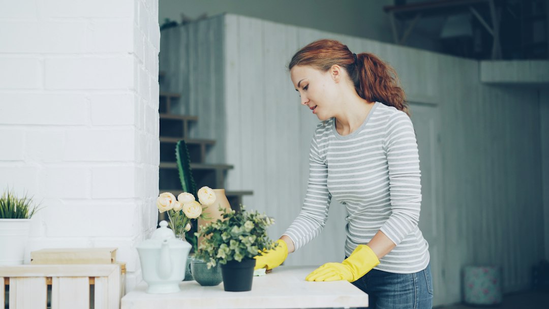 Local cleaning professional working in a bright home